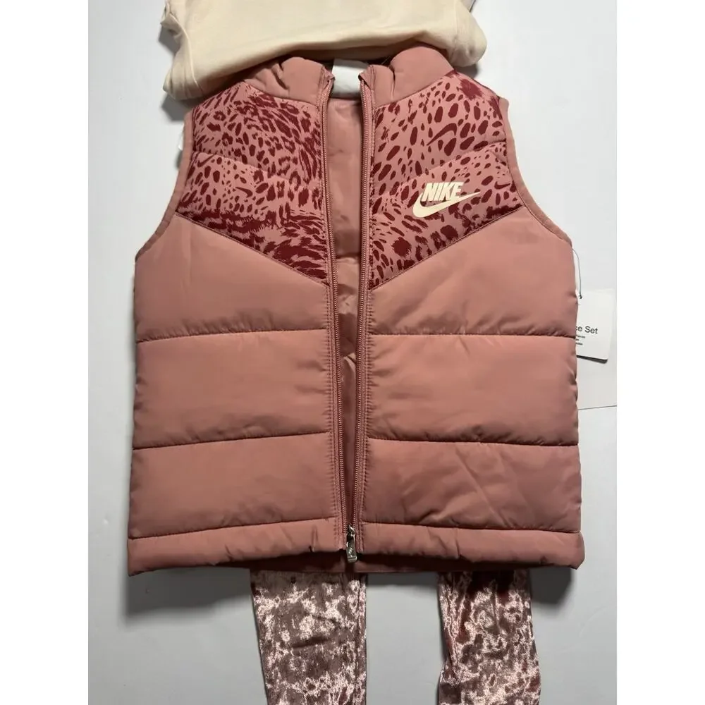 Nike Girls 3 Piece Set Vest Leggings Shirt Red Stardust Pink NWT 3T